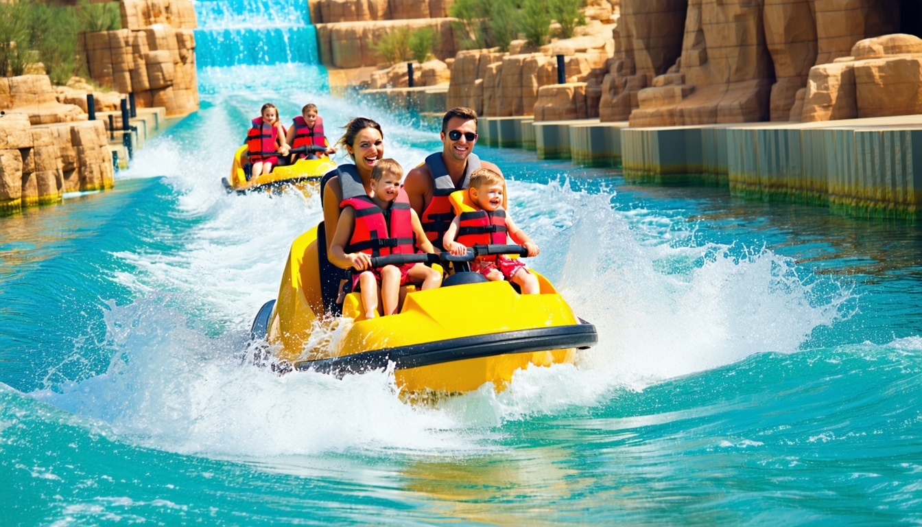 Family enjoying river rides at Aquaventure World Dubai